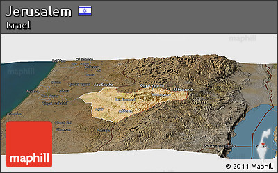 Satellite Panoramic Map of Jerusalem, darken