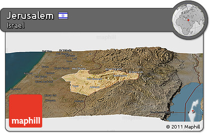 Satellite Panoramic Map of Jerusalem, darken