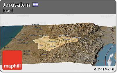 Satellite Panoramic Map of Jerusalem, darken