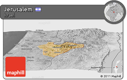 Satellite Panoramic Map of Jerusalem, desaturated