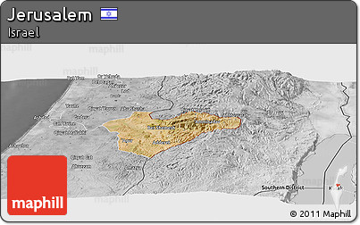 Satellite Panoramic Map of Jerusalem, desaturated