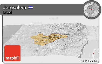 Satellite Panoramic Map of Jerusalem, lighten, desaturated