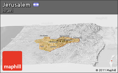 Satellite Panoramic Map of Jerusalem, lighten, desaturated