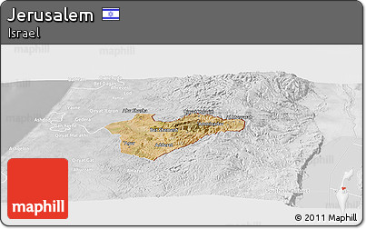 Satellite Panoramic Map of Jerusalem, lighten, desaturated