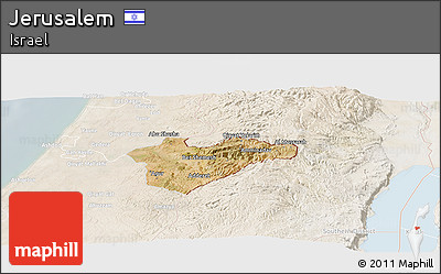 Satellite Panoramic Map of Jerusalem, lighten