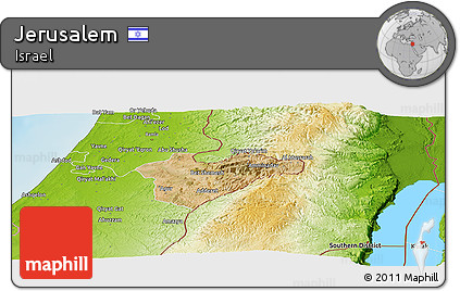 Satellite Panoramic Map of Jerusalem, physical outside