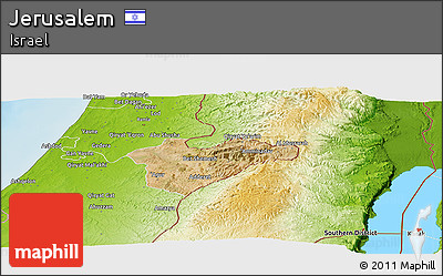 Satellite Panoramic Map of Jerusalem, physical outside