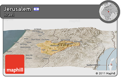 Satellite Panoramic Map of Jerusalem, semi-desaturated