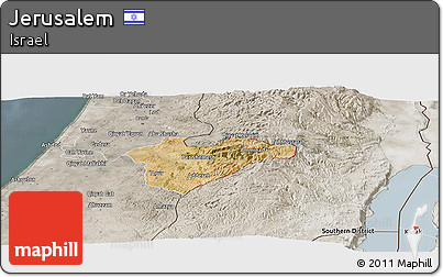 Satellite Panoramic Map of Jerusalem, semi-desaturated