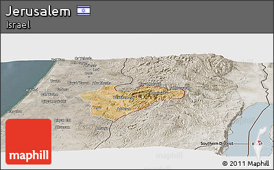 Satellite Panoramic Map of Jerusalem, semi-desaturated
