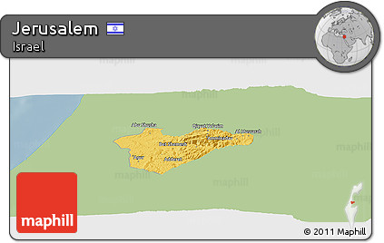 Savanna Style Panoramic Map of Jerusalem, single color outside