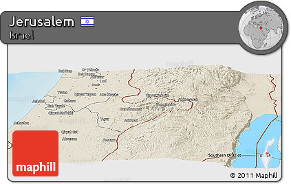 Shaded Relief Panoramic Map of Jerusalem