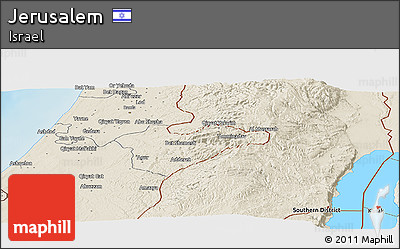 Shaded Relief Panoramic Map of Jerusalem