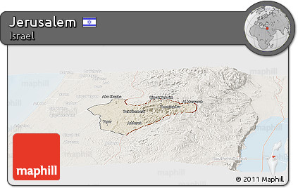Shaded Relief Panoramic Map of Jerusalem, lighten