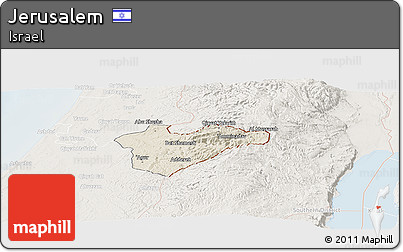 Shaded Relief Panoramic Map of Jerusalem, lighten