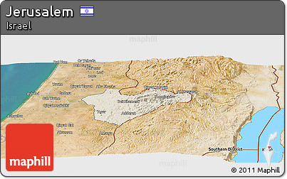 Shaded Relief Panoramic Map of Jerusalem, satellite outside