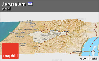 Shaded Relief Panoramic Map of Jerusalem, satellite outside