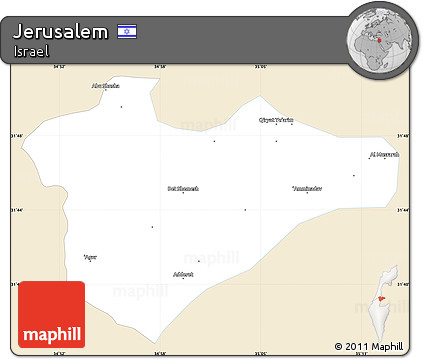 Classic Style Simple Map of Jerusalem, single color outside