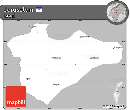 Gray Simple Map of Jerusalem, single color outside