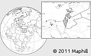 Gray Location Map of Israel, blank outside, hill shading inside