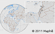 Gray Location Map of Israel, lighten, desaturated, hill shading