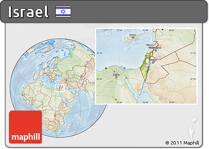 Physical Location Map of Israel, lighten
