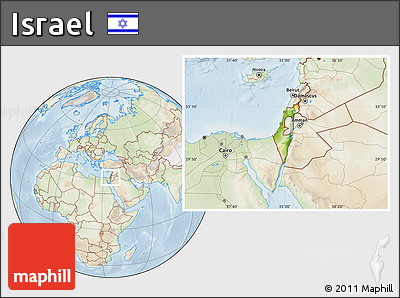 Physical Location Map of Israel, lighten