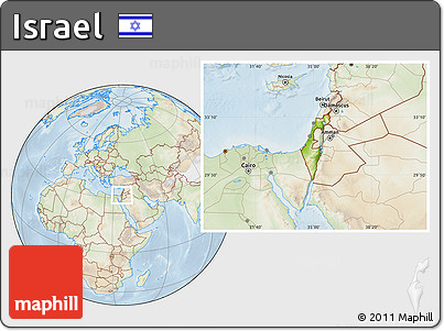 Physical Location Map of Israel, lighten