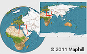 Satellite Location Map of Israel, highlighted continent, within the entire continent