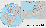Savanna Style Location Map of Israel, gray outside, hill shading inside