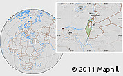 Savanna Style Location Map of Israel, lighten, desaturated, hill shading