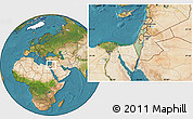 Savanna Style Location Map of Israel, satellite outside, hill shading