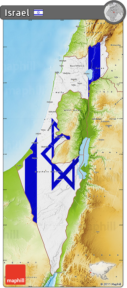 Flag Map of Israel, physical outside, flag rotated
