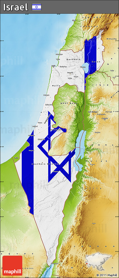 Flag Map of Israel, physical outside, flag rotated