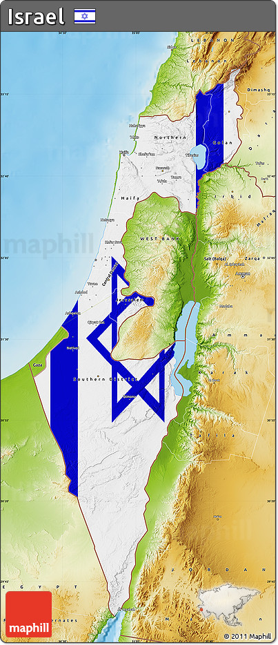 Flag Map of Israel, physical outside, flag rotated