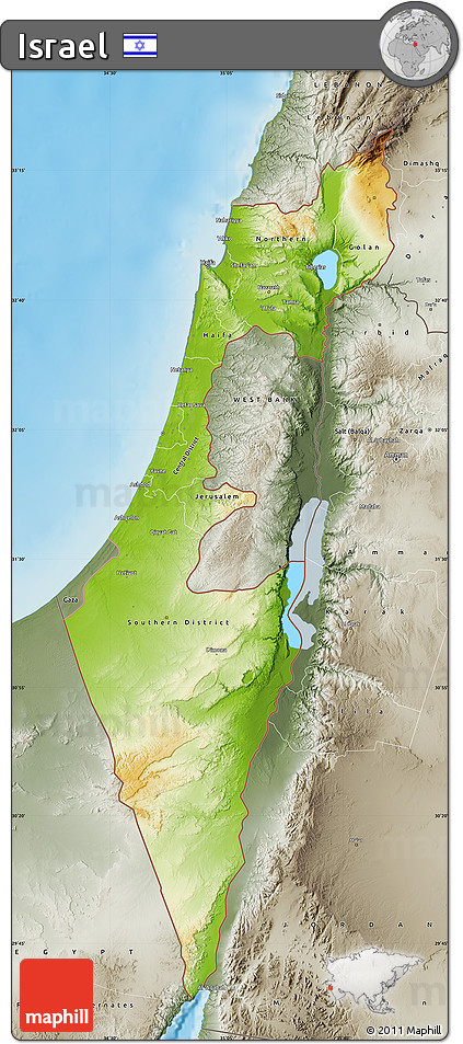 Physical Map of Israel, semi-desaturated, land only