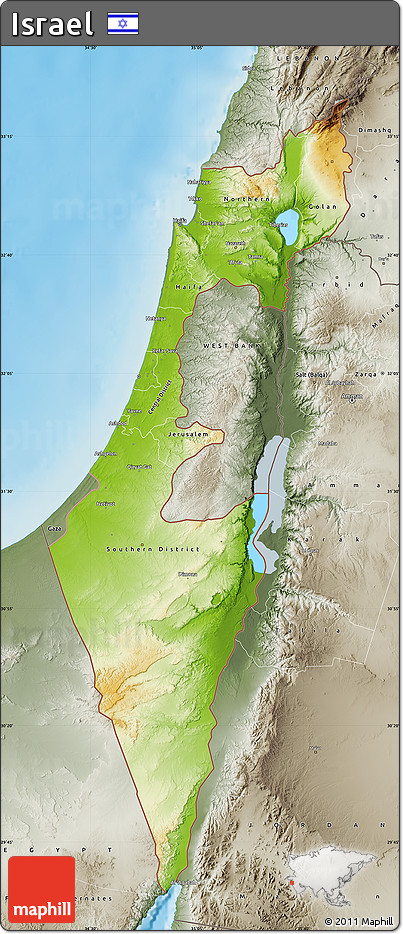 Physical Map of Israel, semi-desaturated, land only