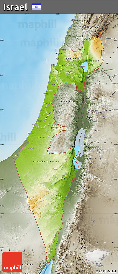 Physical Map of Israel, semi-desaturated, land only
