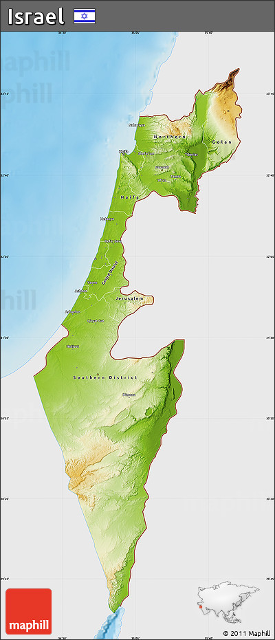 Physical Map of Israel, single color outside