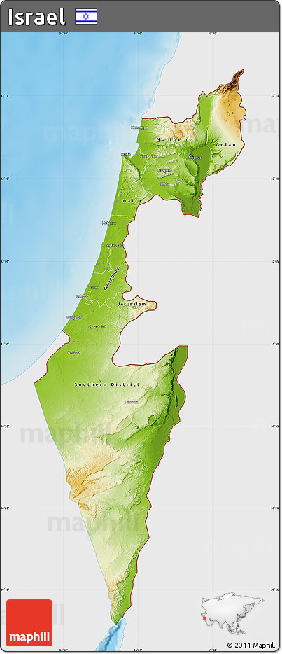 Physical Map of Israel, single color outside