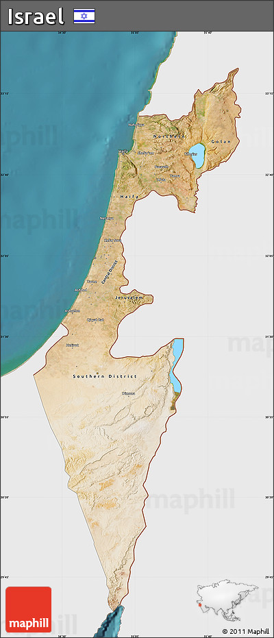 Satellite Map of Israel, single color outside