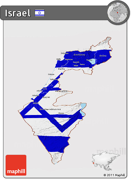 Flag Panoramic Map of Israel, flag centered