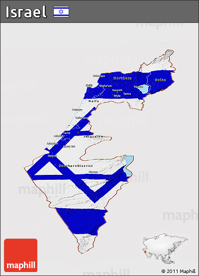 Flag Panoramic Map of Israel, flag centered