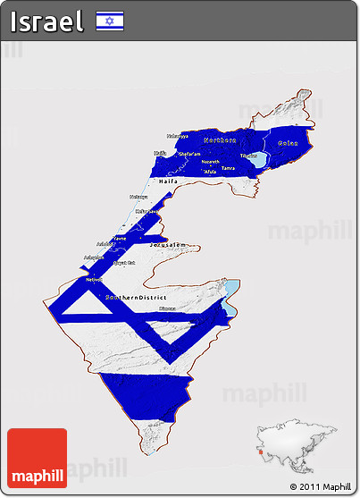 Flag Panoramic Map of Israel, flag centered