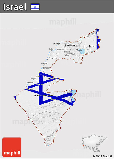 Flag Panoramic Map of Israel, flag aligned to the middle
