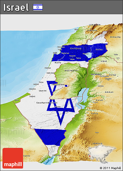 Flag Panoramic Map of Israel, physical outside, bathymetry sea