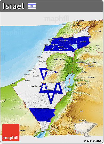 Flag Panoramic Map of Israel, physical outside, bathymetry sea