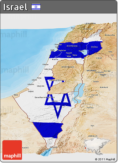 Flag Panoramic Map of Israel, satellite outside, bathymetry sea