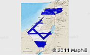 Flag Panoramic Map of Israel, shaded relief outside, bathymetry sea, flag centered