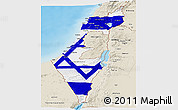 Flag Panoramic Map of Israel, shaded relief outside, flag centered